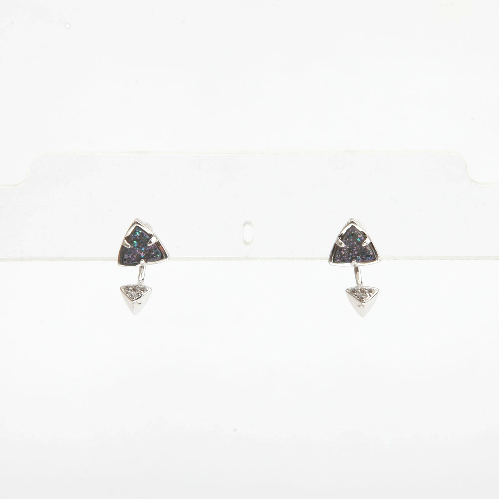 Kendra Scott Platinum Gray Crystal Cluster Triangular Front Back Earrings